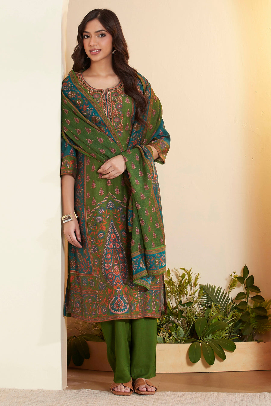 Green  Straight Kurta Set