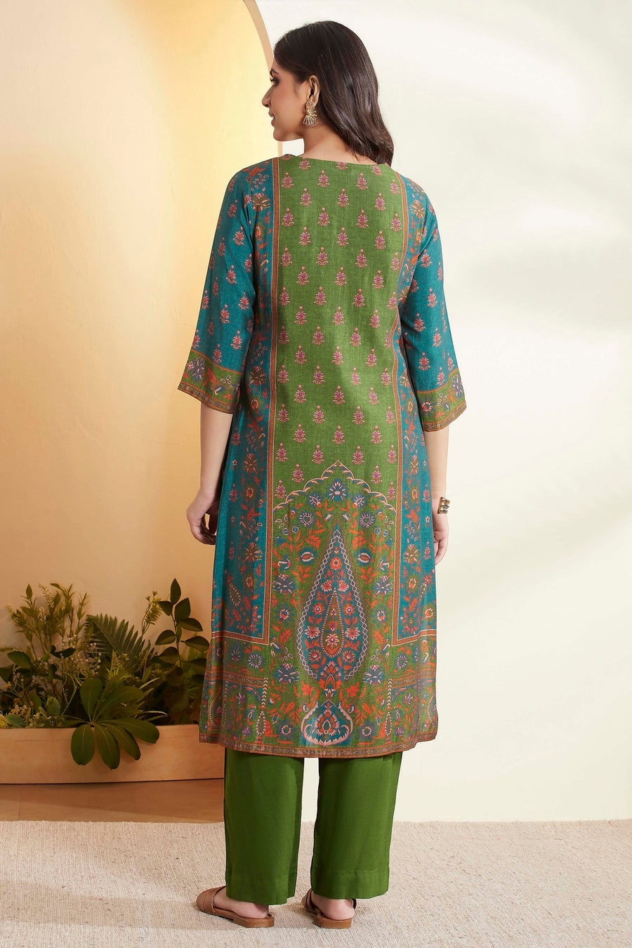 Green  Straight Kurta Set
