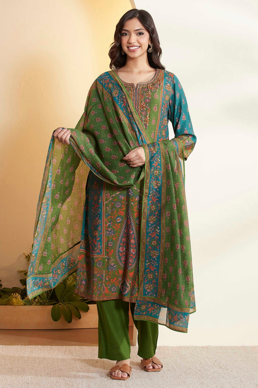 Green  Straight Kurta Set