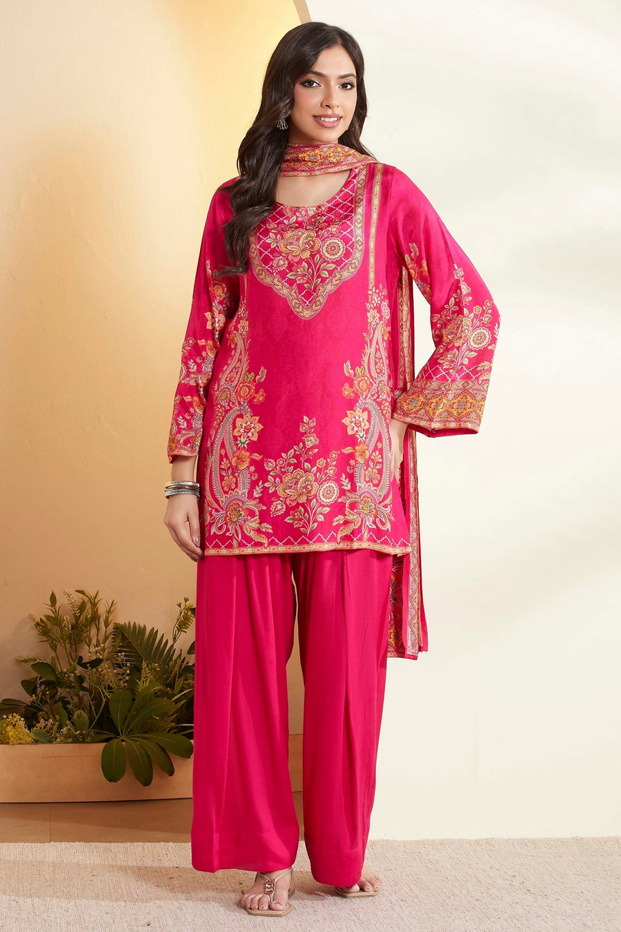 Fuchsia Floral Printed Suit Set