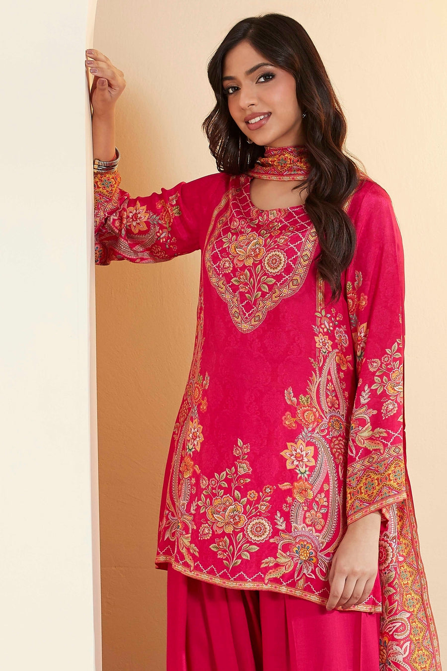Fuchsia Floral Printed Suit Set