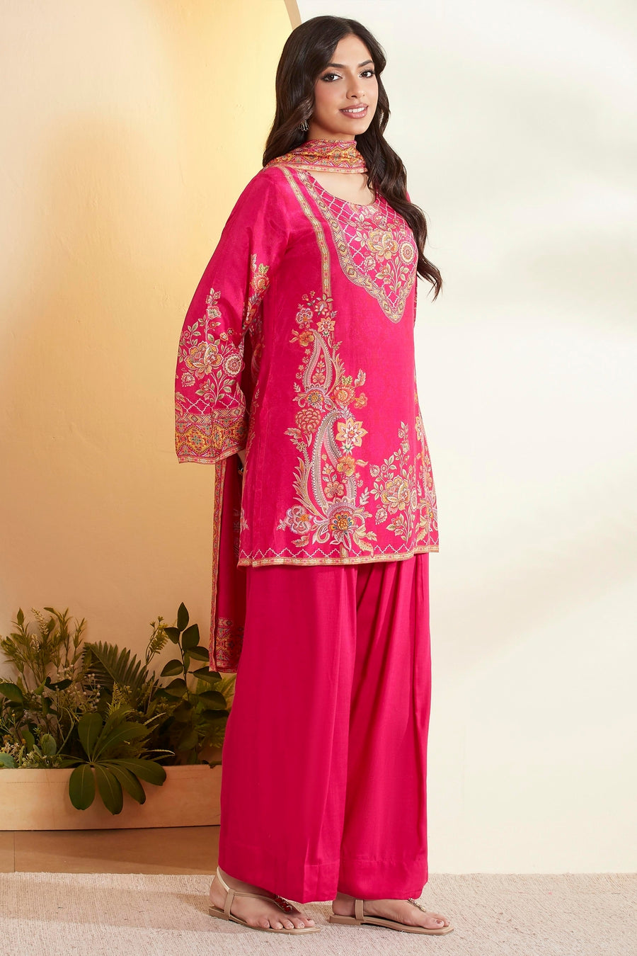 Fuchsia Floral Printed Suit Set