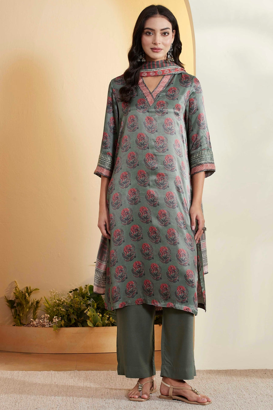 Green Floral Printed