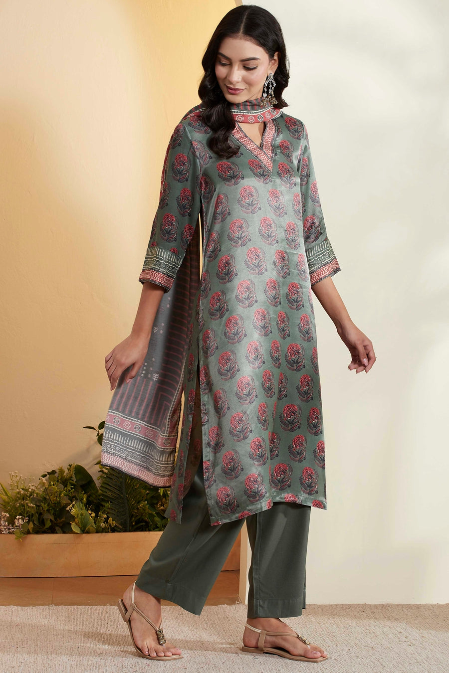 Green Floral Printed