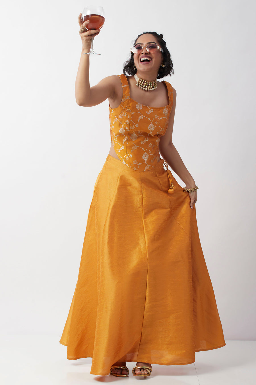Mustard Flared Ethnic Skirt by BIBA USA
