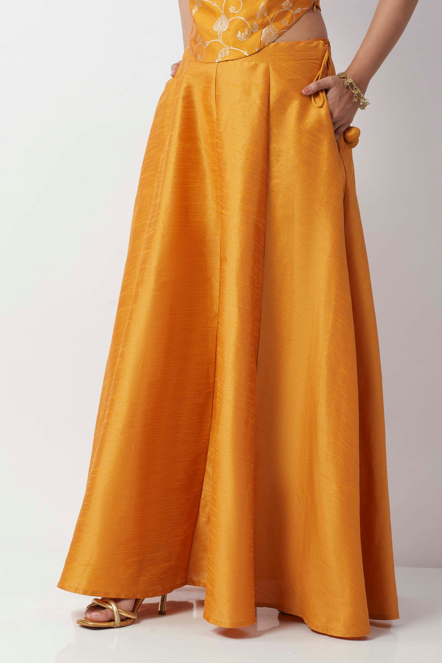 Mustard Flared Ethnic Skirt by BIBA USA, view 2