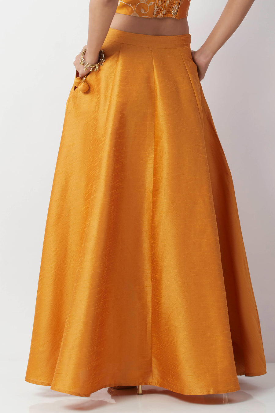 Mustard Flared Ethnic Skirt by BIBA USA, view 3