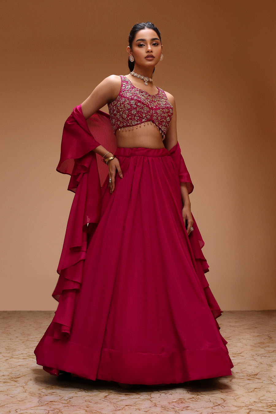 Magenta Embroidered Lehenga