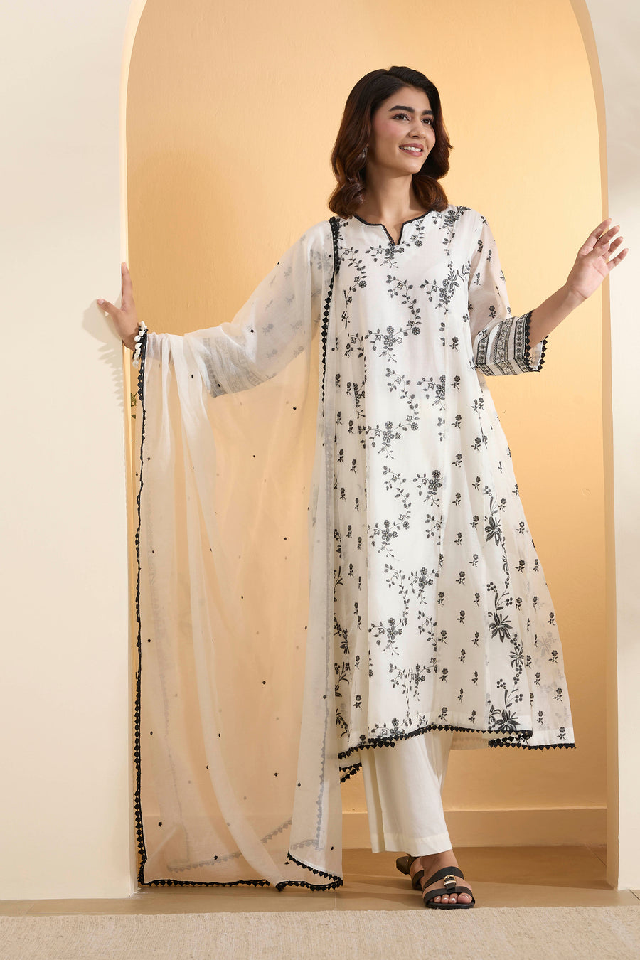 Off-White Cotton Silk Kalidar Kurta Set