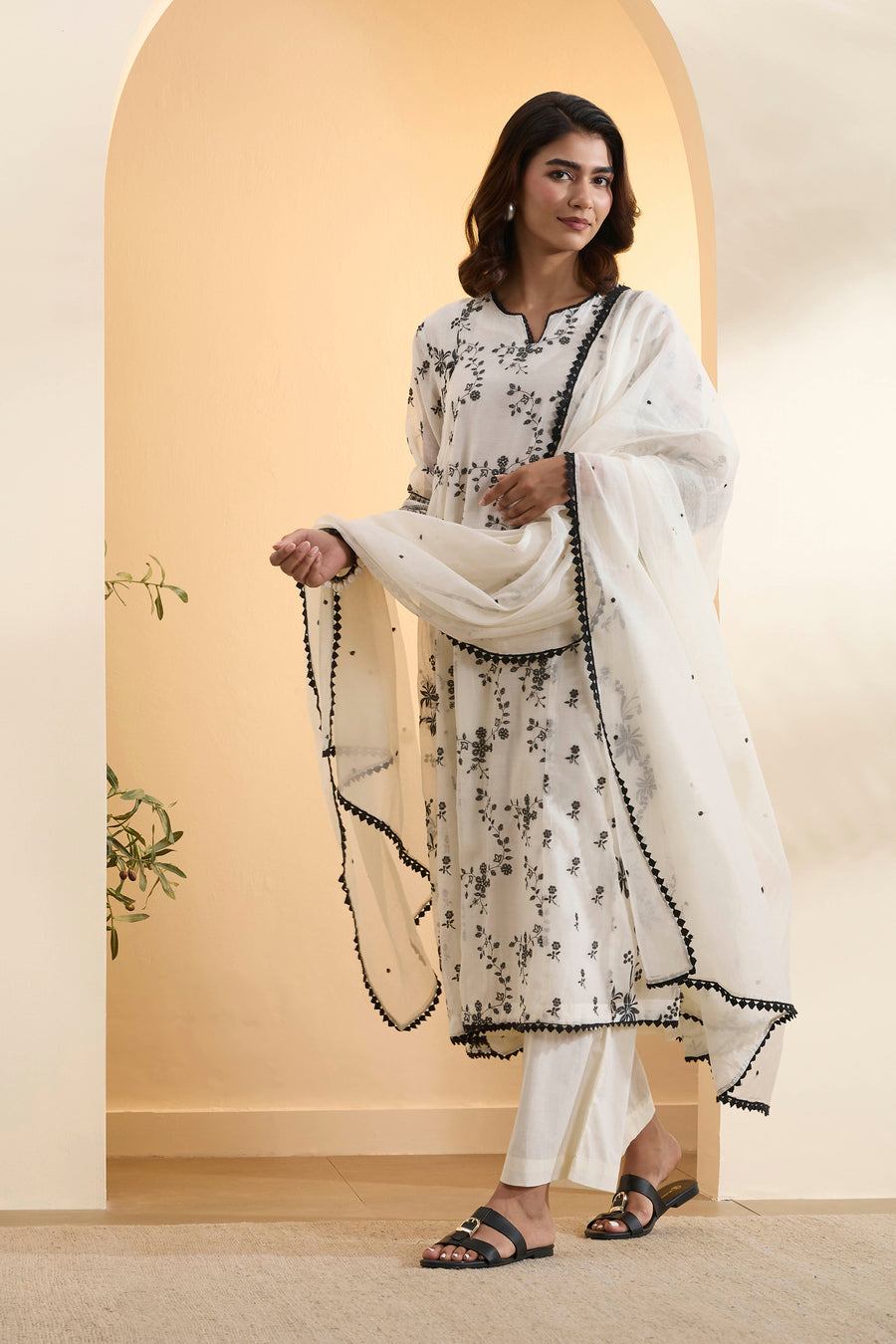 Off-White Cotton Silk Kalidar Kurta Set