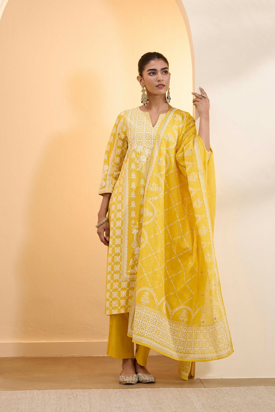 Yellow Floral Printed Straight Kurta set
