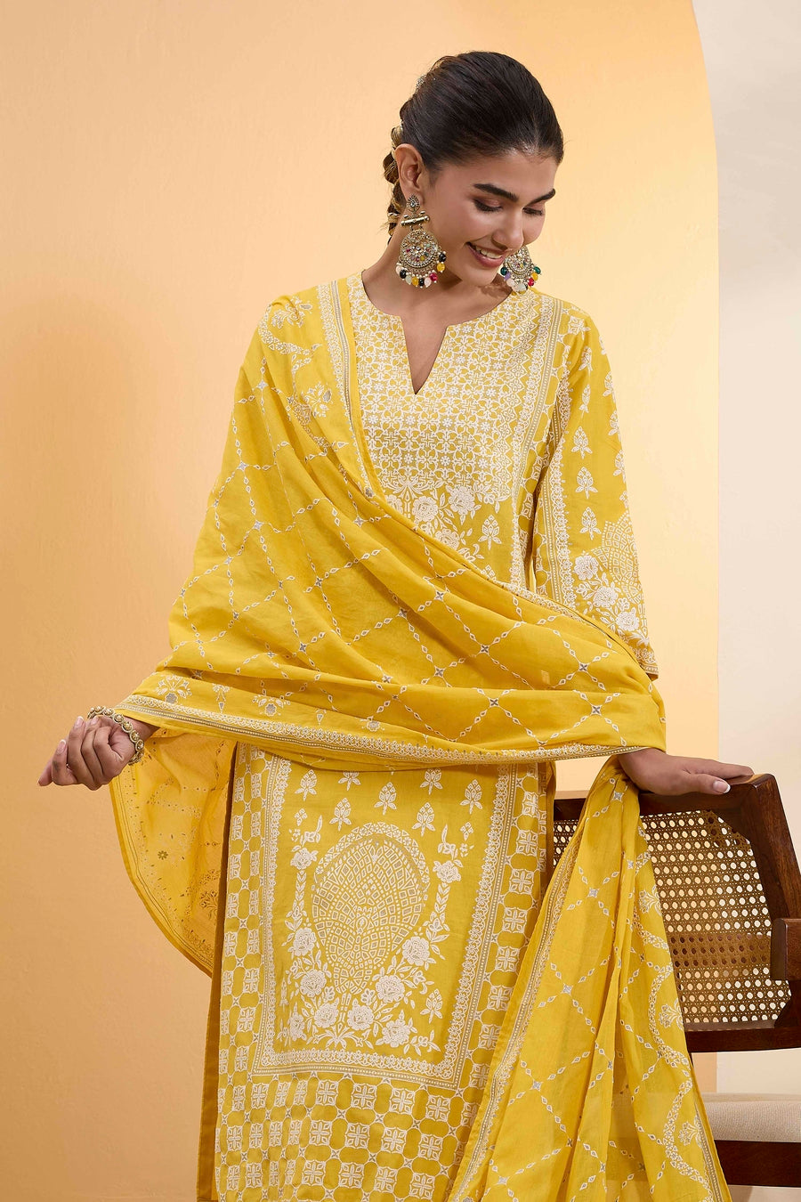 Yellow Floral Printed Straight Kurta set