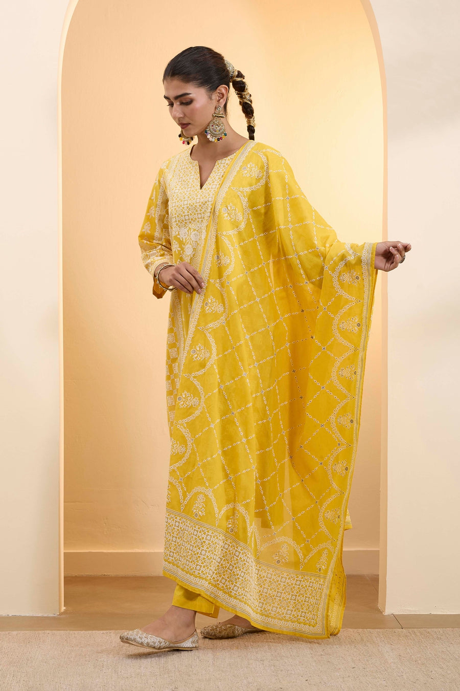 Yellow Floral Printed Straight Kurta set