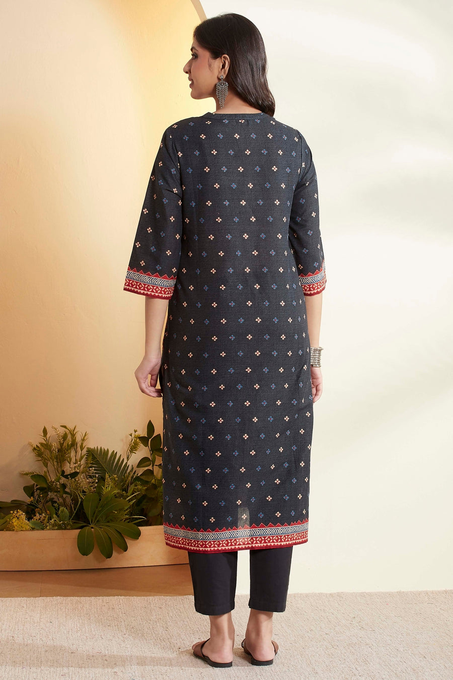 Black and red printed kurta and pants set by BIBA, image 3 of 3