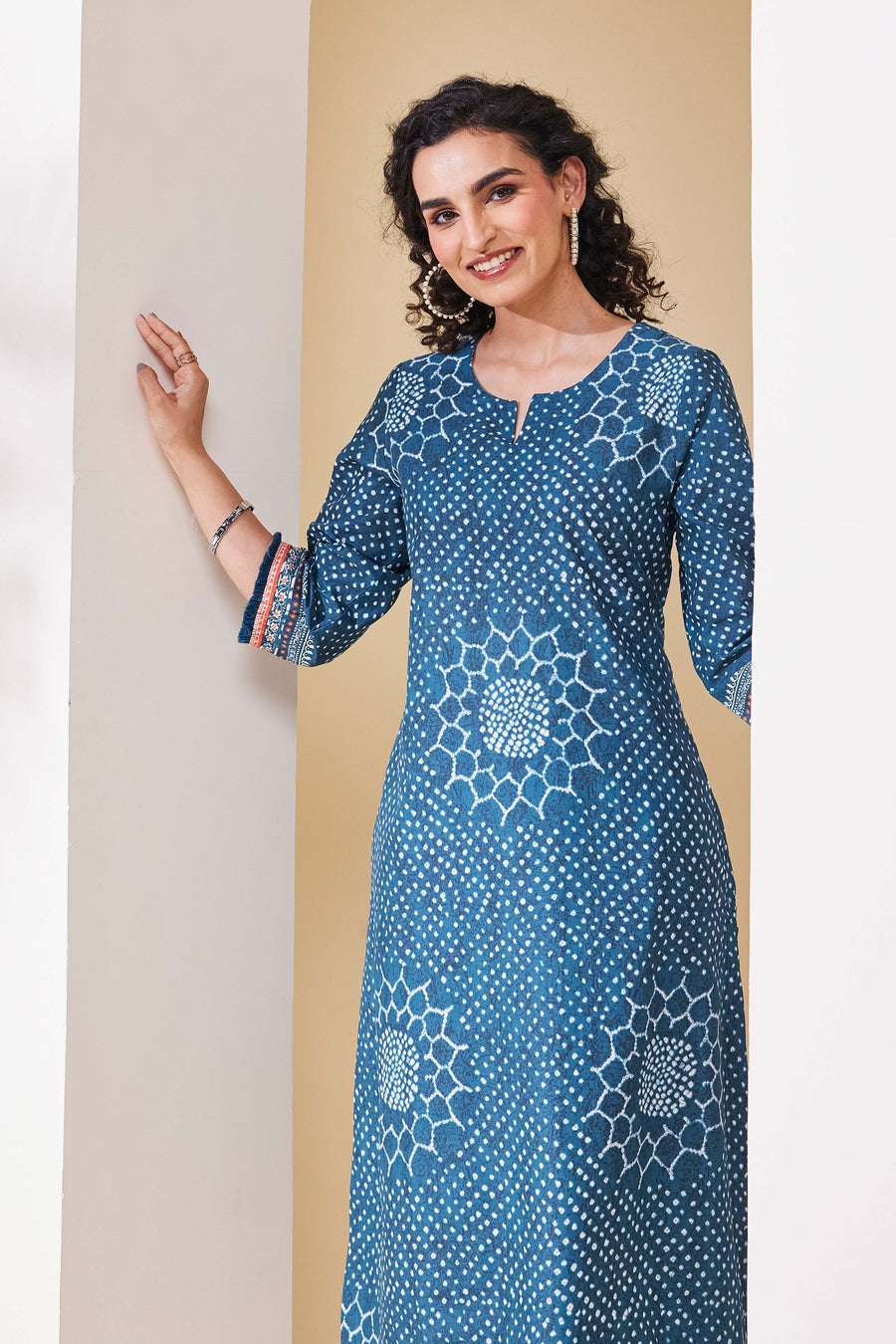 Teal Cotton Straight Kurta