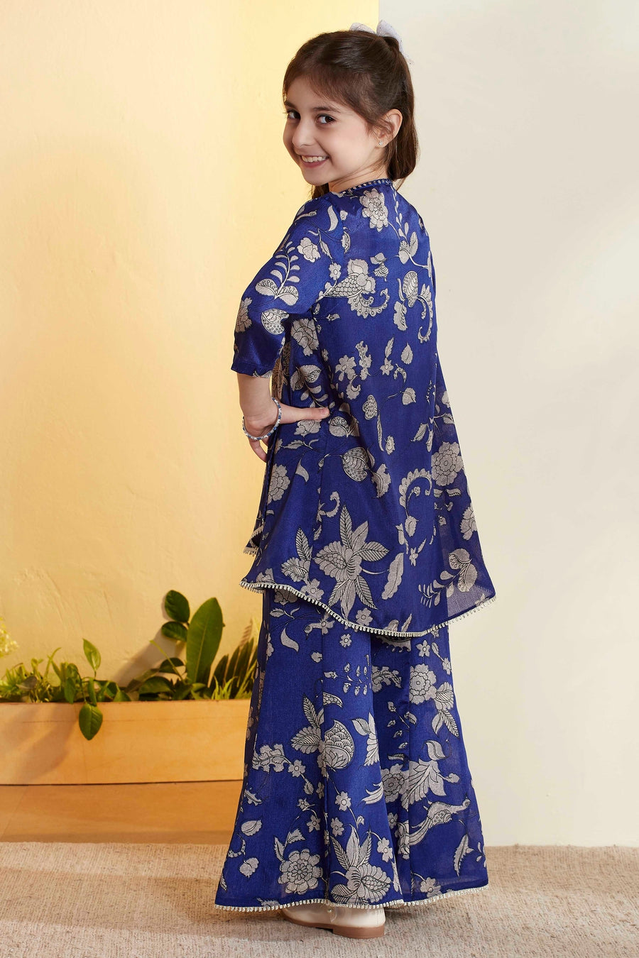 Girls Royal Blue Floral Printed Sharara Set – view 4