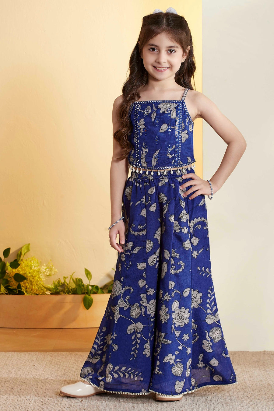 Girls Royal Blue Floral Printed Sharara Set – view 3