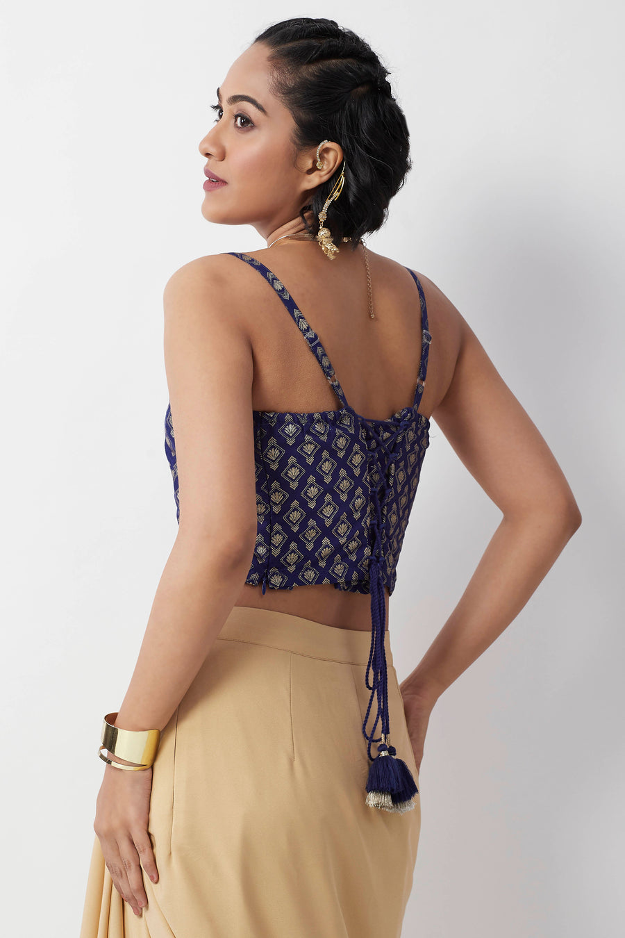 Royal Blue Printed Sleeveless Crop Top
