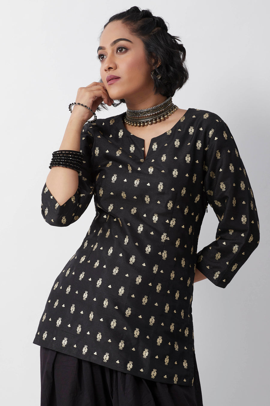 Black Printed Short Kurta