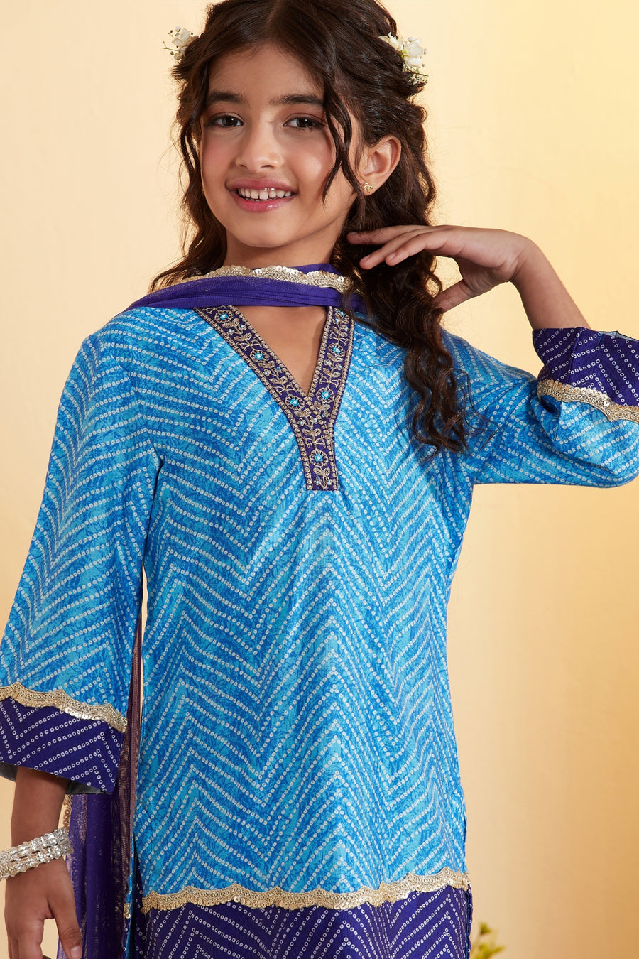 Girls turquoise embellished kurta and palazzo set by BIBA, image 2 of 4