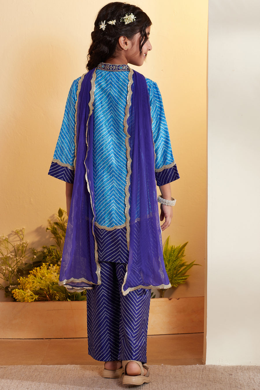 Girls turquoise embellished kurta and palazzo set by BIBA, image 3 of 4