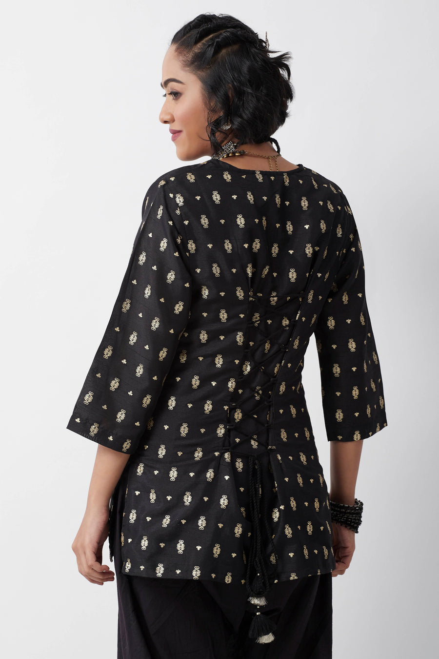 Black Printed Short Kurta