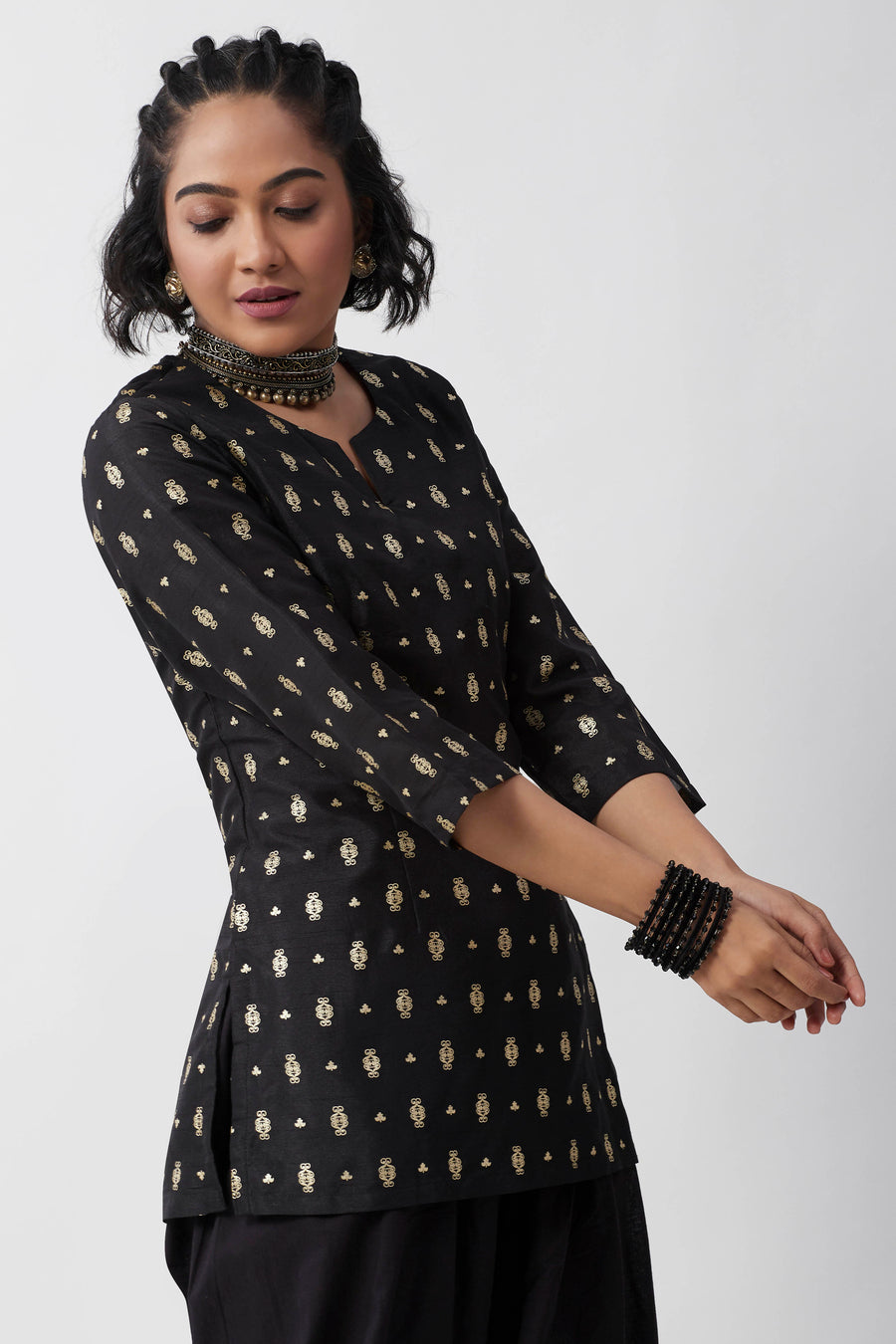 Black Printed Short Kurta
