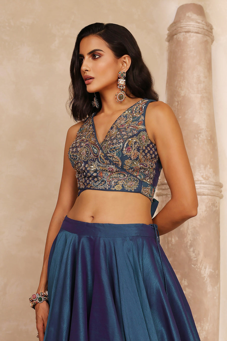 Teal Embroidered Lehenga