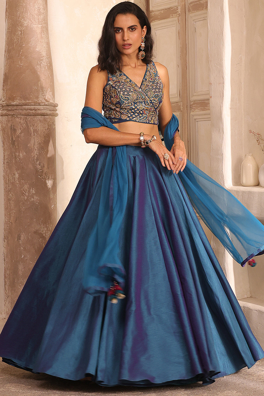 Teal Embroidered Lehenga