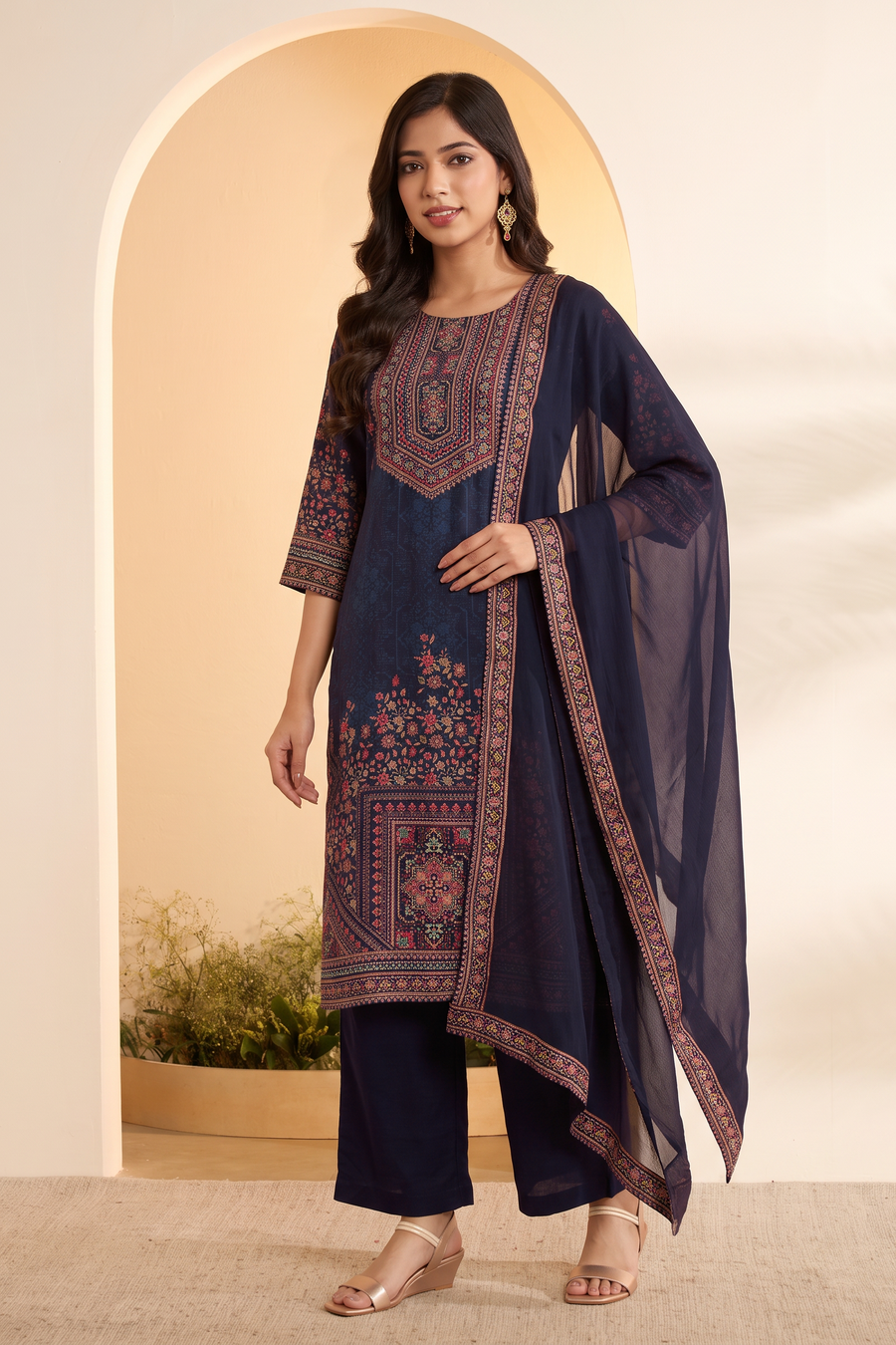 Blue Floral Printed Kurta Set