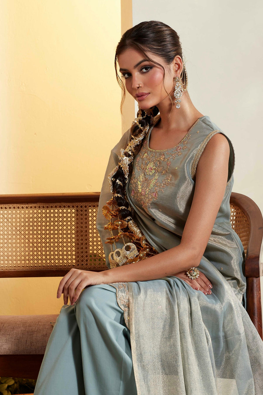Blue Embroidered Sleeveless Kurta Set