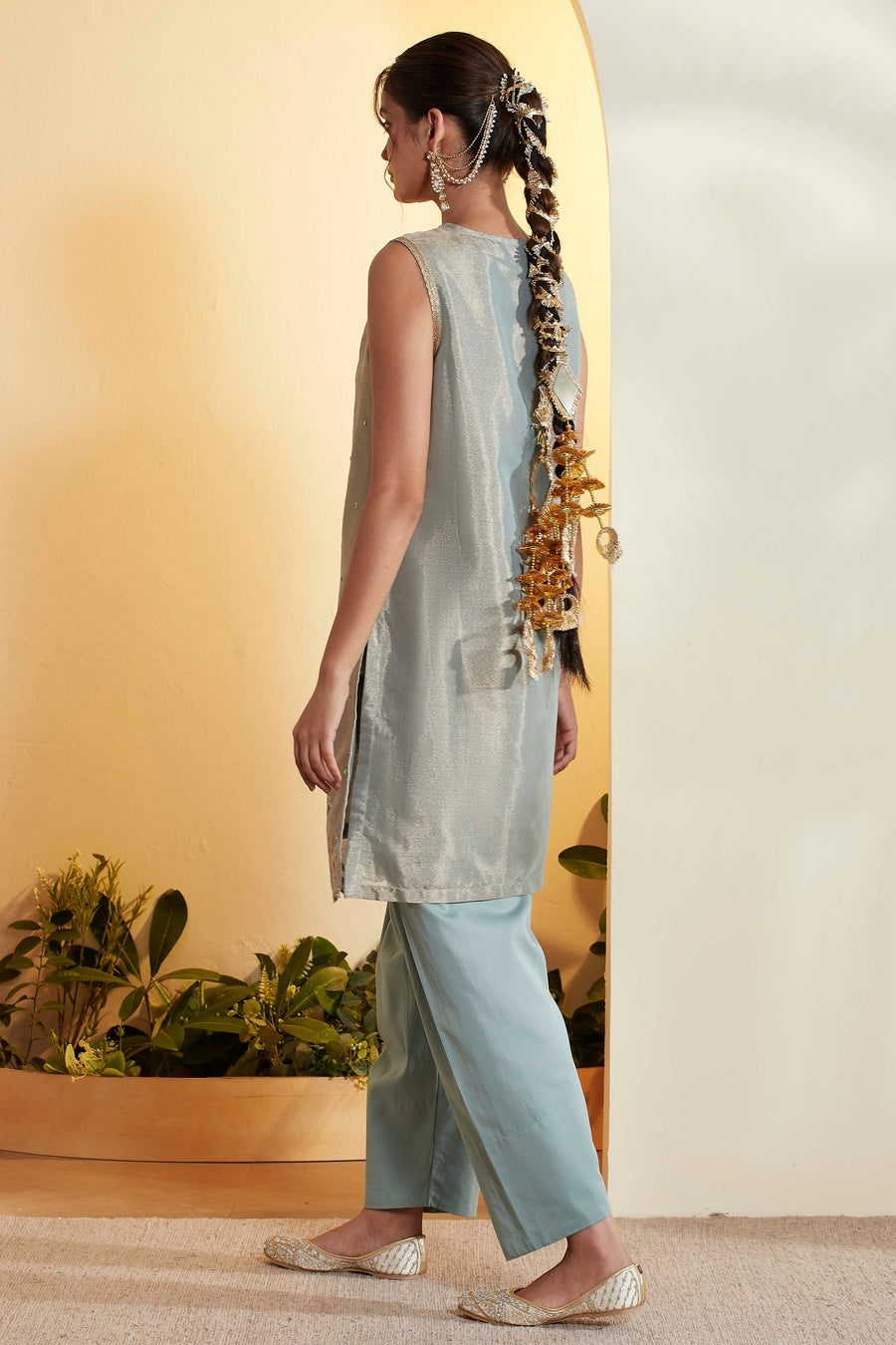 Blue Embroidered Sleeveless Kurta Set