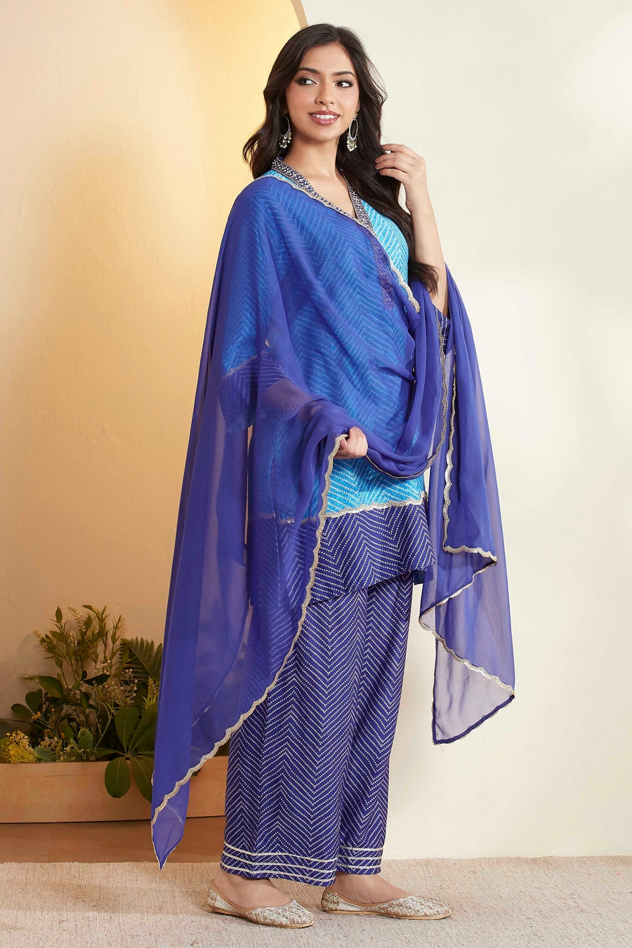 Blue Chevron Printed Kurta Set – view 4
