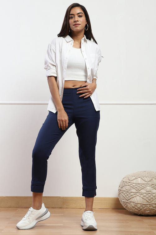 Cotton Blend Narrow Pants