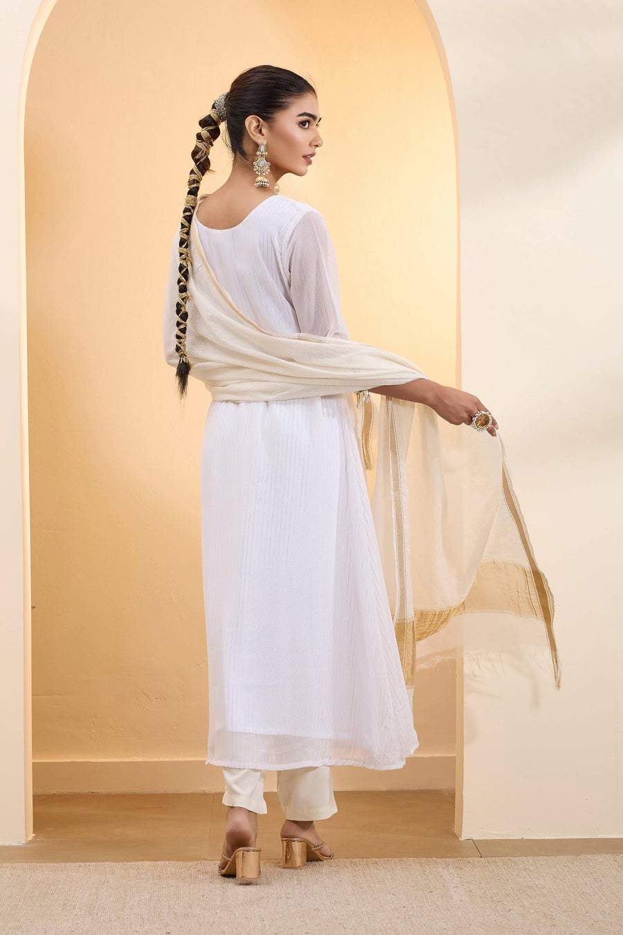 White Cotton Zari Dupatta