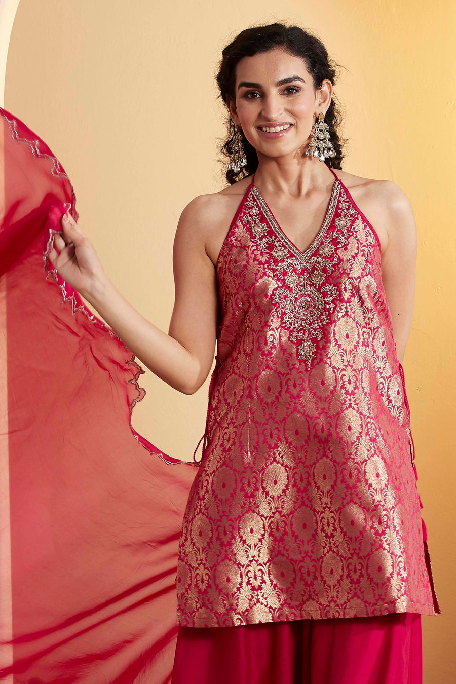 Fuchsia Brocade Kurta Sharara Set