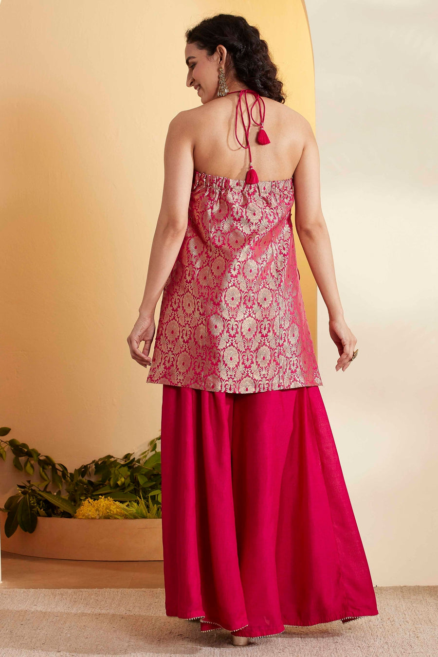 Fuchsia Brocade Kurta Sharara Set