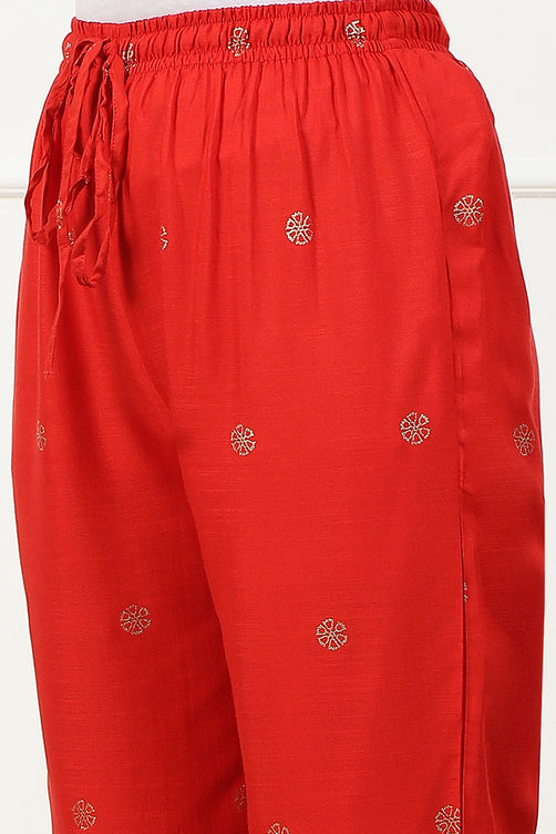 Red Printed Regular Fit Straight Pants