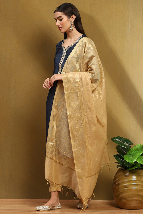 Gold-Toned Floral Yarn-Dyed Festive Dupatta
