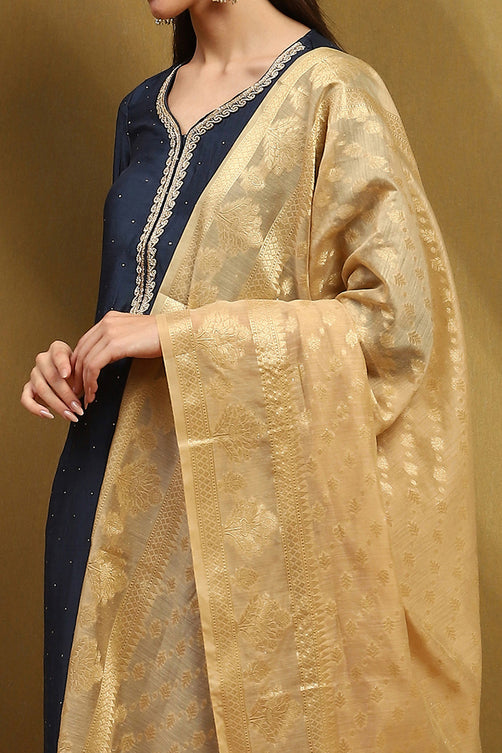 Gold-Toned Floral Yarn-Dyed Festive Dupatta