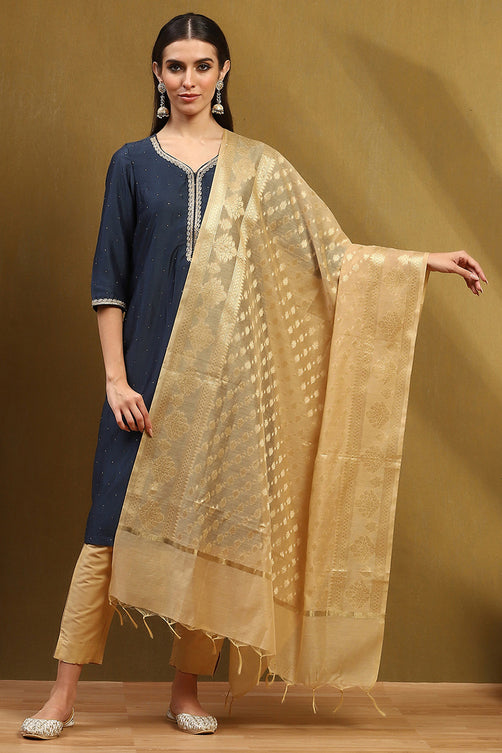Gold-Toned Floral Yarn-Dyed Festive Dupatta