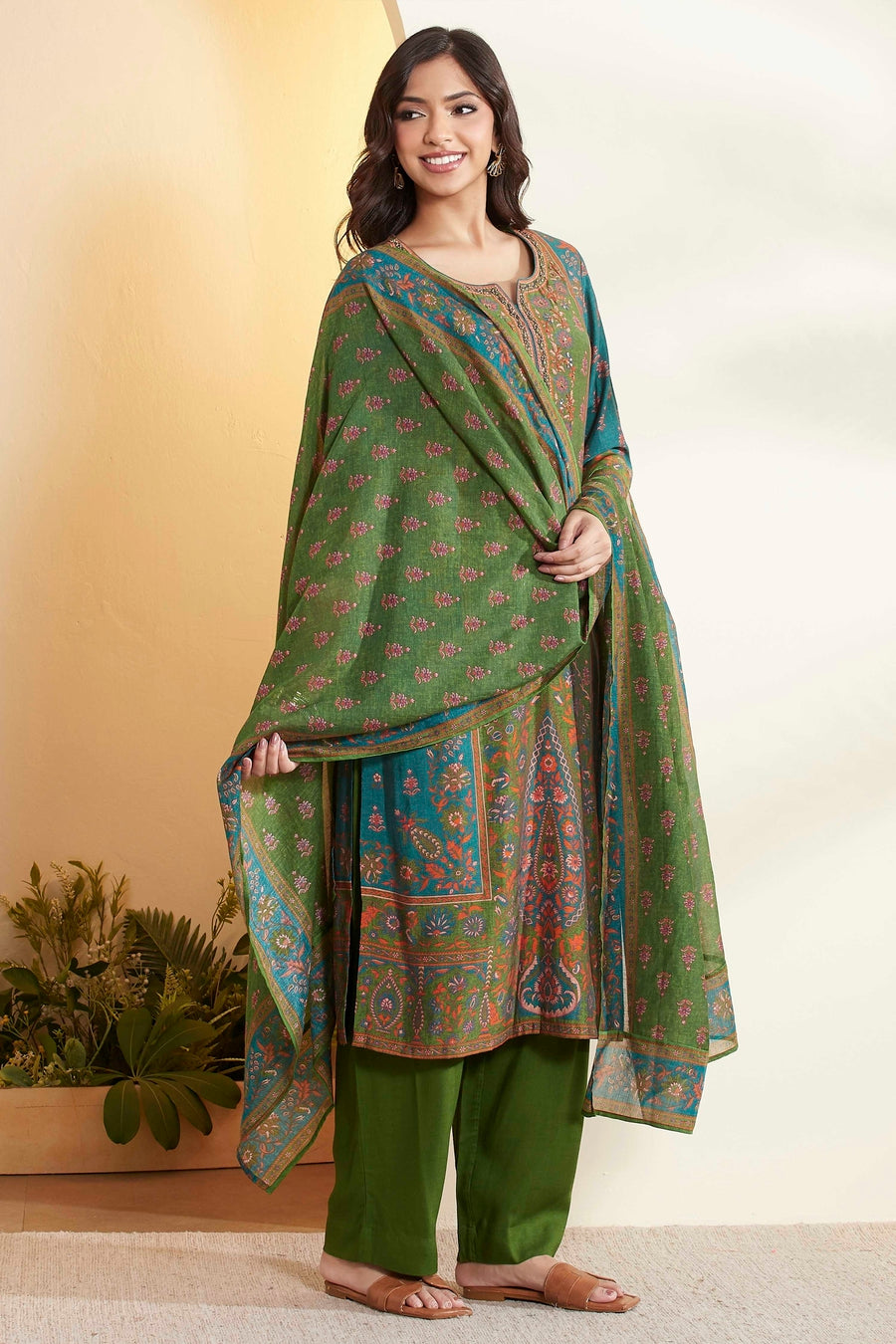 Green Floral Printed Kurta Set – view 4