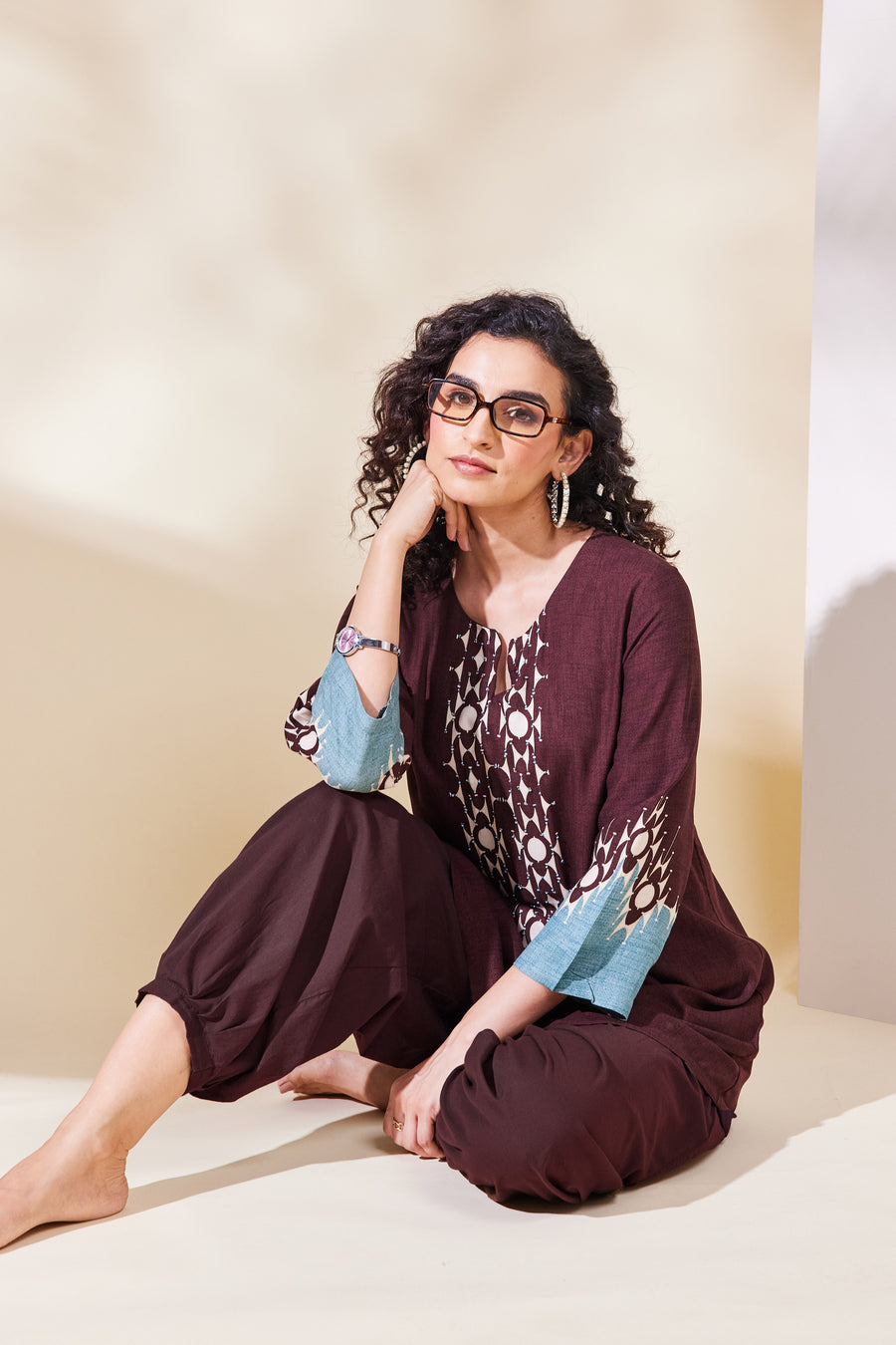 Brown viscose rayon straight kurti top by BIBA, image 1 of 4