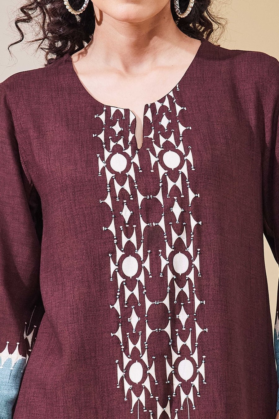 Brown viscose rayon straight kurti top by BIBA, image 3 of 4