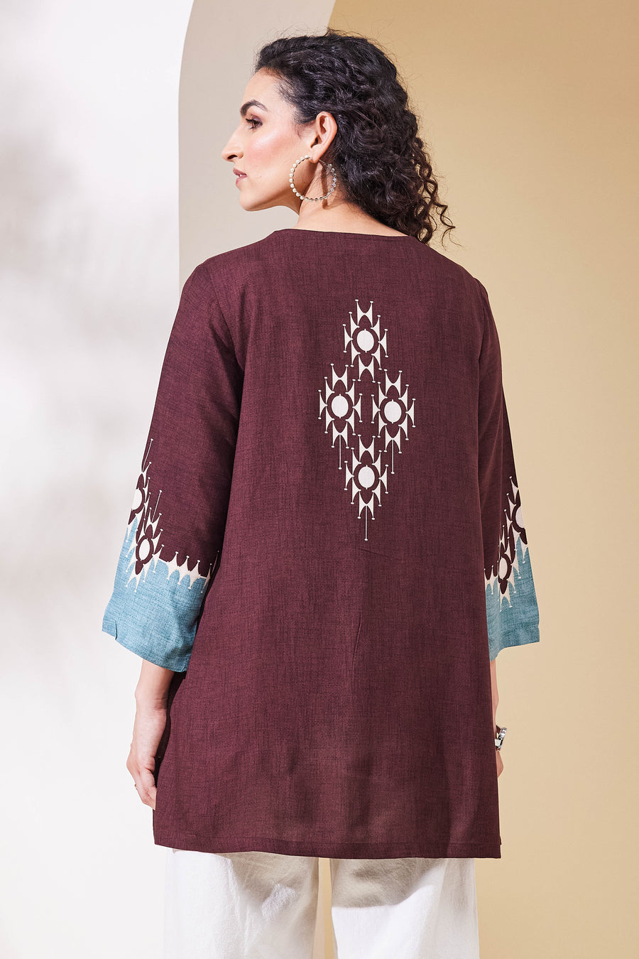 Brown viscose rayon straight kurti top by BIBA, image 4 of 4