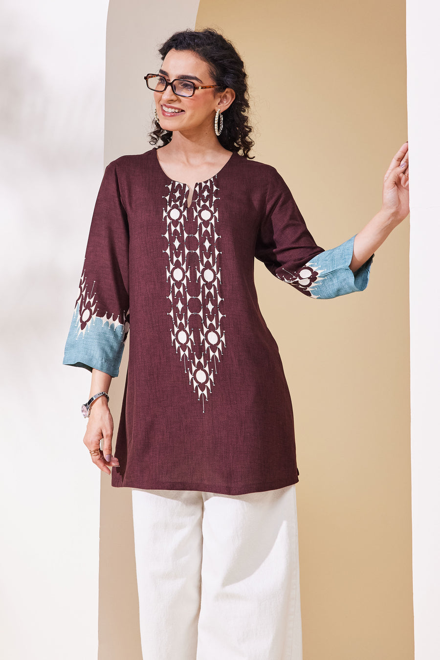 Brown viscose rayon straight kurti top by BIBA, image 2 of 4