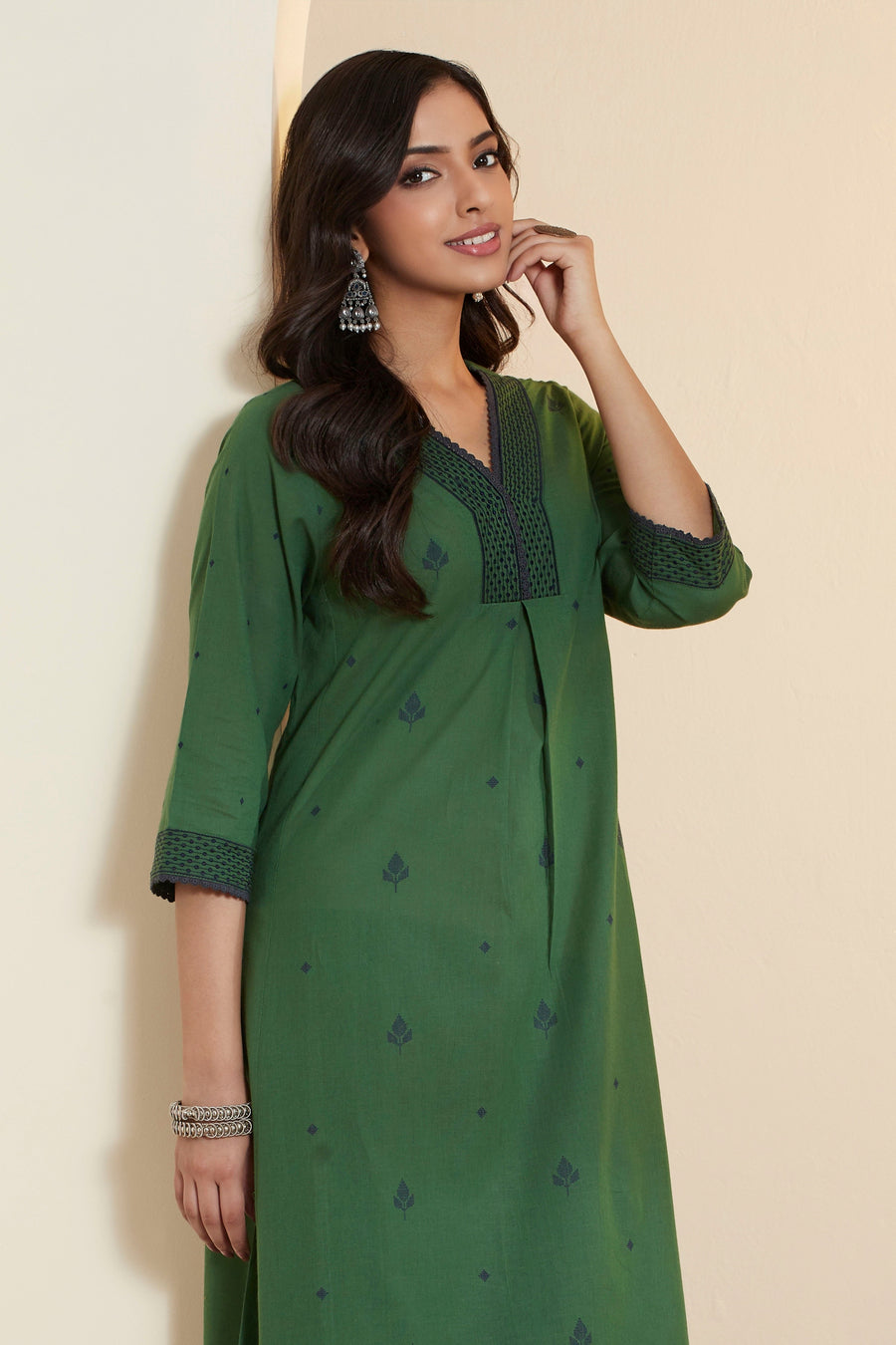 Green Printed A-Line Kurta
