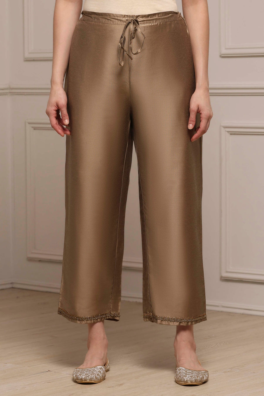 Antique Gold Straight Palazzo Pants