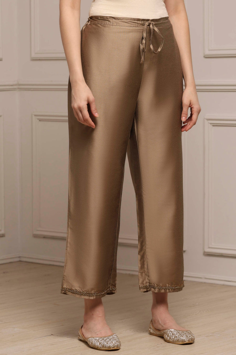Antique Gold Straight Palazzo Pants – view 3