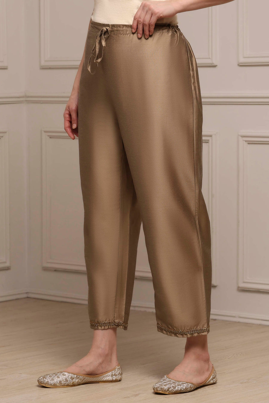Antique Gold Straight Palazzo Pants – view 4